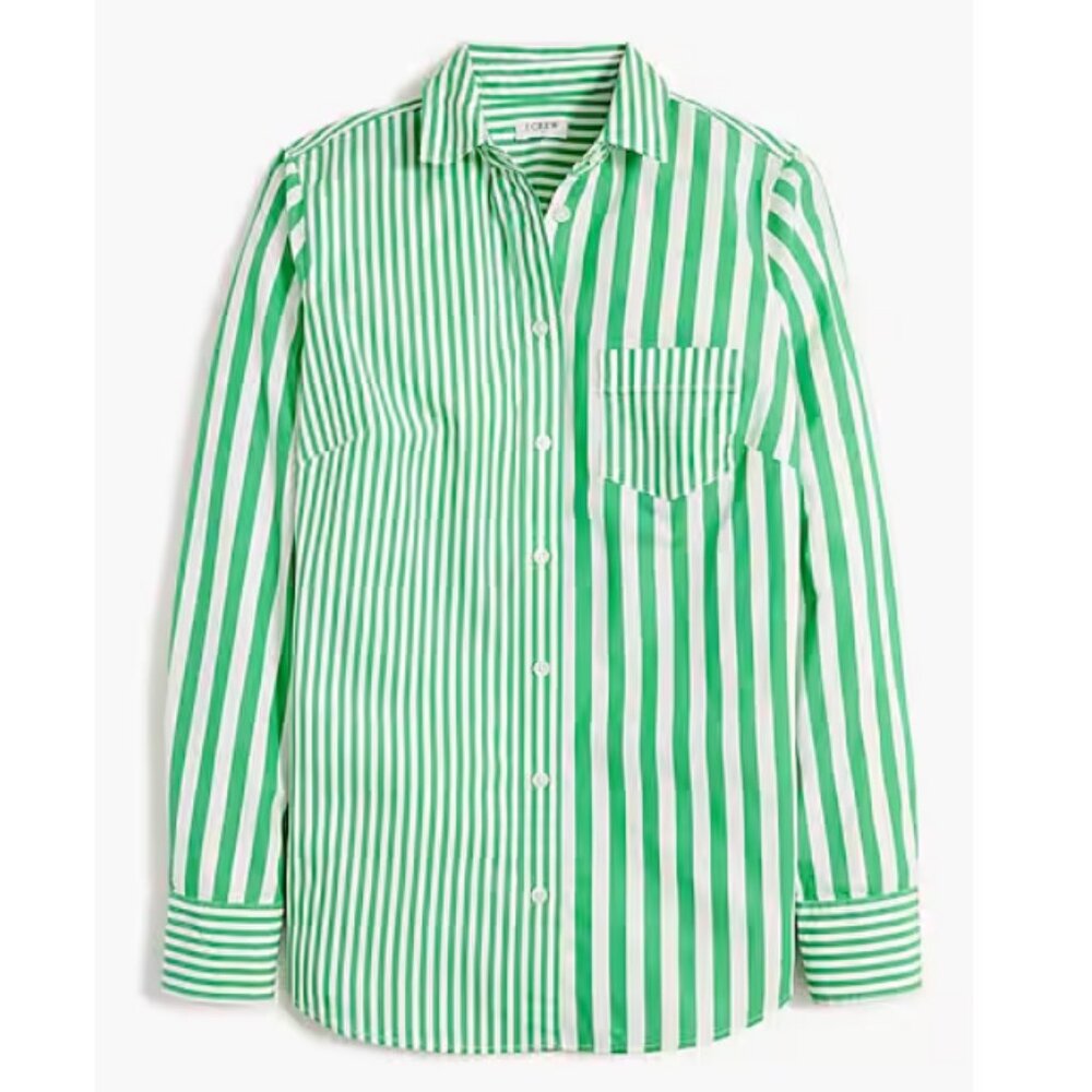 NWT J. Crew Women's Green Signature Fit Button Up Cotton Poplin Shirt Size XXS